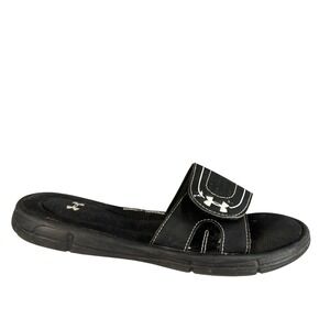 Under Armour Ignite 4D Foam Adjustable Strap Slides Black White Athletic Women 8